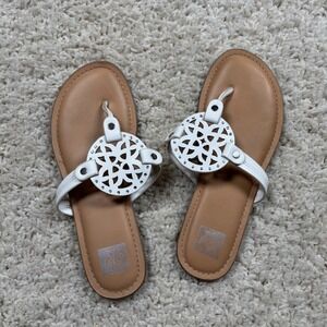 DV Dolce Vita White Laser Cut Floral Thong Sandals Women's
